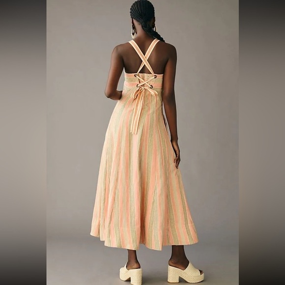 Anthropogie Maeve Square-Neck Tie-Back A-Line Midi Dress Size 4 New - Picture 2 of 6